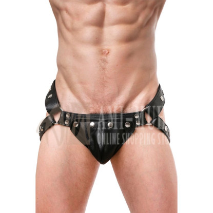 Leather Jock with Stainless Steel Accents - Premium Leather Design | Tailored Fit